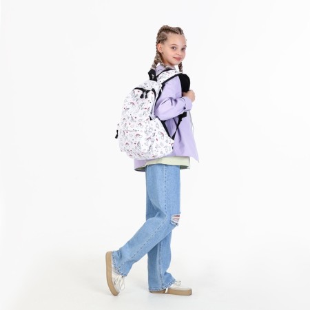 Youth backpack from textiles on a zipper, 3 pockets, waist bag, light pink color-10