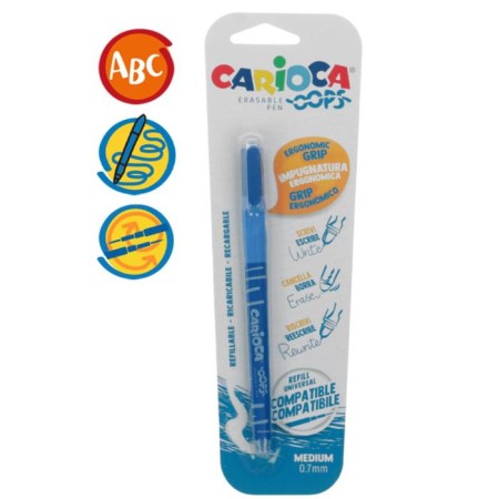 Handle capillary washed Carioca "Oops", node 0.7 mm, blue ink, rubber holder, blister