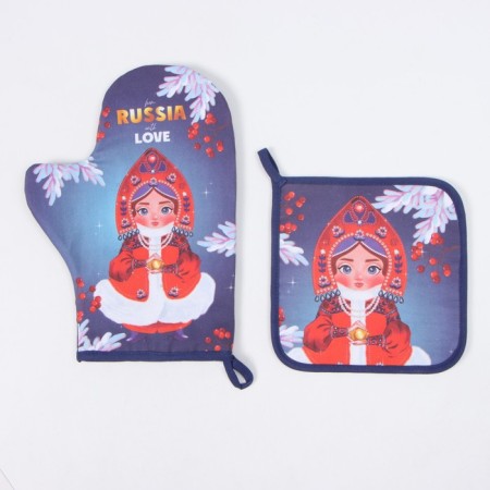 Set of kitchen. Ethel "Matryoshka": 19x19 cm, mittens-capture 20x28 cm, 100% HL-1