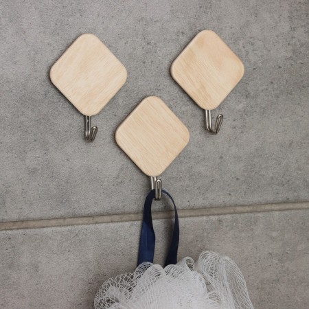 Hooks self -adhesive deed "wooden rhombuses", 3 pcs, color light wood-6