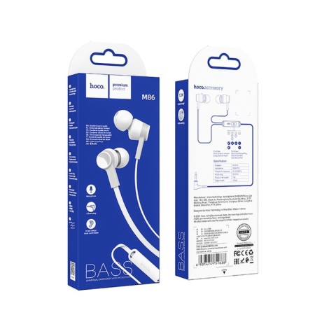 Hoco M86 headphones, wired, vacuum, microphone, jack 3.5 mm, 1.2 m, white-2