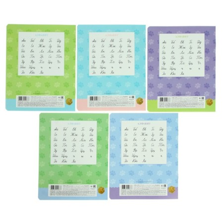 Notebook 12 sheets in the "Koshariki" line, cover coated cardboard, rounded corners, fields, block 65 g/m2, mix-1