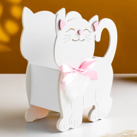 Kashpo wooden "cat" 14.5x7x18.5 cm white-1