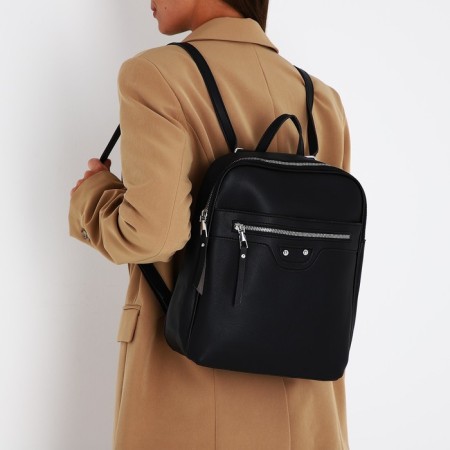 Women's backpack made of artificial leather with lightning, 3 pockets, black color-8