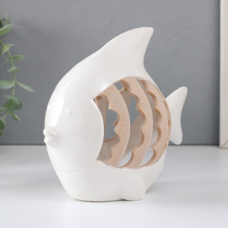 Ceramics candlestick for 1 candle "fish with patterns" white 15.7x8.8x14.3 cm-2