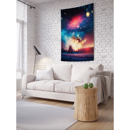 Decorative panel with photo printing "Salute in winter", vertical, size 100x150 cm
