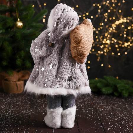 Santa Claus "in a sweater and fur boots, with sledges" 47 cm, white-gray-2