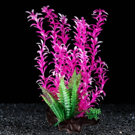 The artificial aquarium plant on the platform in the form of a snag, 30 cm, pink