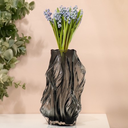 Vase for Flowers "Lucia" from transparent black glass 26.5 x 8 x 8 cm-3
