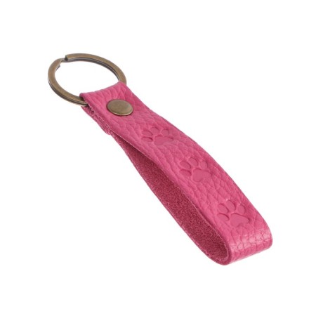 Leather keychain for a car key, strap, genuine leather, pink, paw-3