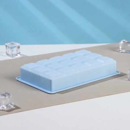 Form for ice “Cube”, silicone, 11.7 × 18.7 × 3.4 cm, 15 cells (3.4 × 3.4 cm), blue color-2