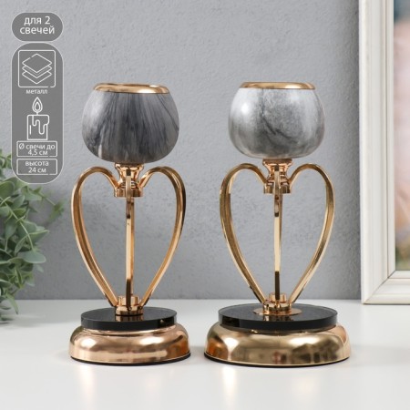 Summary Metal for 1 candle "Dark gray marble" mix gold 24x14x14 cm