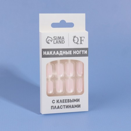 Classic French overhead nails, 24 pcs, with adhesive plates, soft square shape, pale pink/white color-8