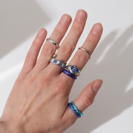 Set of rings 8 pieces "teenage", blue color in silver, 13 size-2