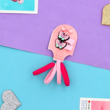 Hair set "Tiny" (4 elastic bands, 2 clamps 3.5 cm) butterfly, pink