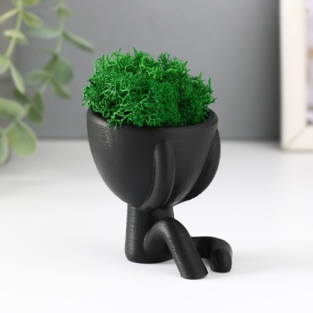 Kashpo concrete mini "Mr. Green" Mizaru with moss black 5.5x6.5x6.5 cm (moss green stabil)-2
