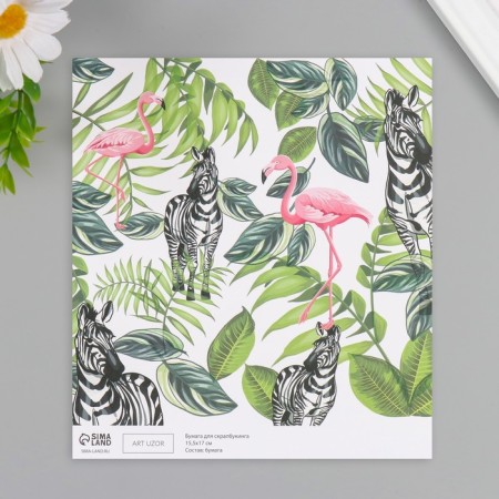 Scrapbooking paper "Flamingo and zebra" density 180 grams set 10 pcs 15.5x17 cm-2