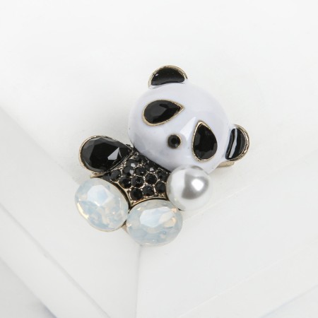 Pandochka brooch, black and white color in gold