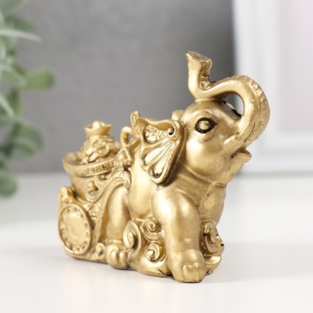 NECK Polystone for bronze "Elephant with a cart of gold" 7x4x8.5 cm-3