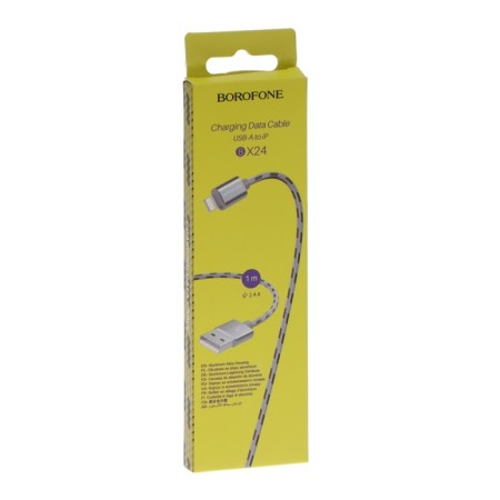 Cable Borofone BX24, Lightning - USB, 2.4 A, 1 m, nylon braid, gray-5