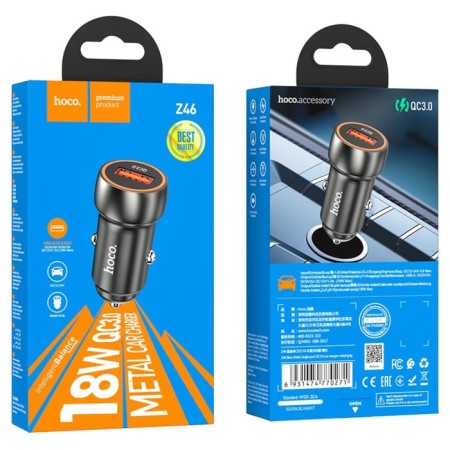 Hoco Z46, 1 USB, 18 W, PD + Qc, Black Automobile Charger.-4