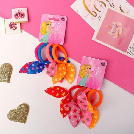 Hair gum "Funny ears" (set 4 pcs) stars, 4 cm, mix-2
