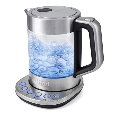 Electric kettle KitFort KT-616, glass, 1.5 l, 2200 watts, adjustment t °, silver