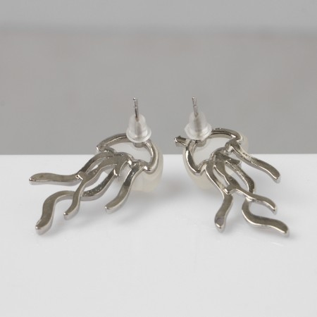 Earrings Metal "Medusa" miniature, white color-1