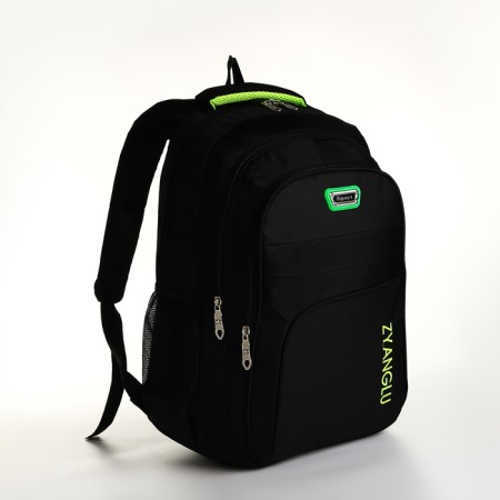 Youth backpack with a zipper, 4 pockets, black/green color-2
