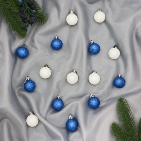 Set of balls plastic D-3 cm, 15 pcs "shine" white blue