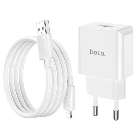 Network charger HOCO C106A, 1 USB, 2.1 A, Lightning cable - USB, 1 m, white-5