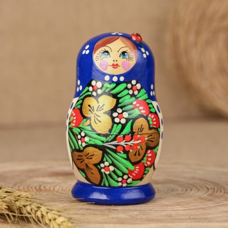 Matryoshka "God's cow", blue dress, 5 puppet, 9-10 cm-2