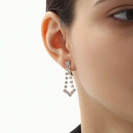 Set 2 objects: earrings, necklace "ice", 6 rows, white color in silver, 34 cm-4