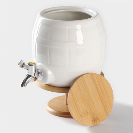 Porcelain barrel with a leaf on a wooden stand Bellatenero, 2.5 l, white color-2
