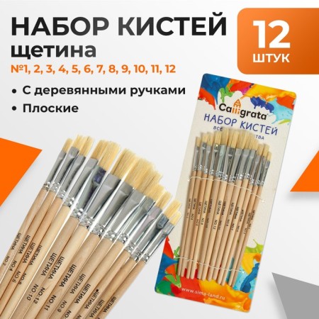Set of brushes stitch 12 pieces: No. 1, 2, 3, 4, 5, 6, 7, 8, 9, 10, 11, 12, flat