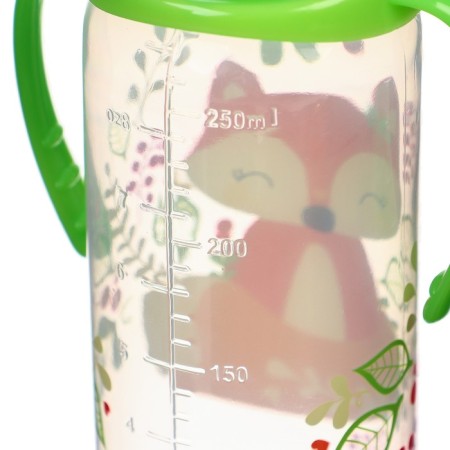 A bottle of feeding "Fox Sonya", a classic throat, with pens, 250 ml., 0 months, color green-4