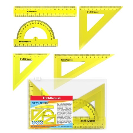 Semetric Small Small Erichkrause Neon (square - 3 pieces, ruler - 15 cm, transporter), yellow