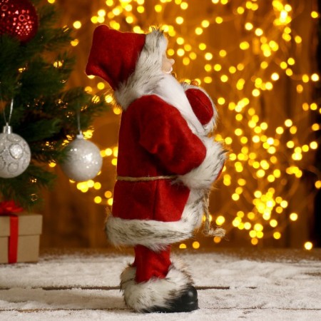 Santa Claus "in a red fur coat, with a log" 29 cm-3