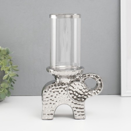 Ceramics candlestick, glass for 1 candle "Elephant" d = 8 cm silver 16x10x27 cm-2