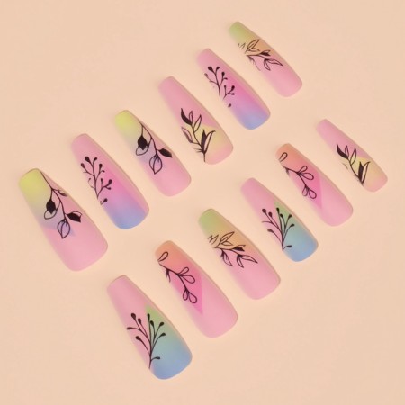 Follow nails "Frigs", 12 pcs, with adhesive plates, ballerina shape, multi -colored-2