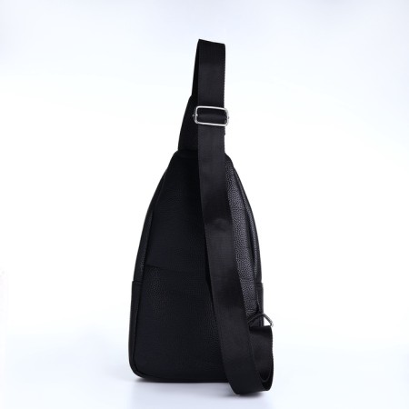 Male sling bag, artificial leather, headphone opening, black color-3