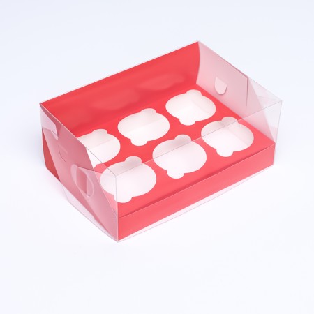 Confectionery folding box for 6 cupcakes 23.5 x 16 x 10, red-1