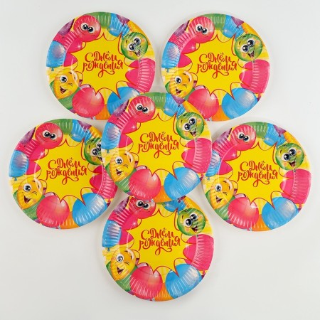 Disposable paper plate "Happy Birthday" Funny balls, 18 cm-1