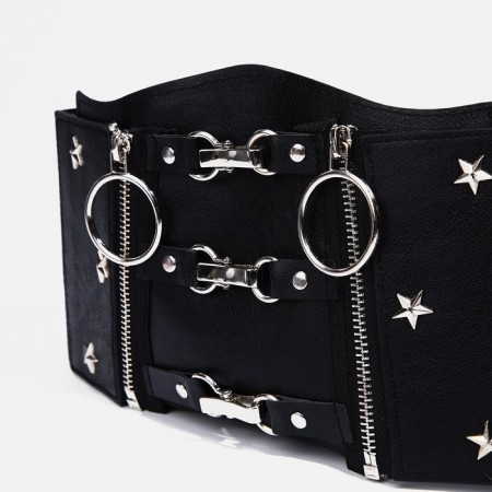 Women's belt, width 12 cm, on lightning, black color-6