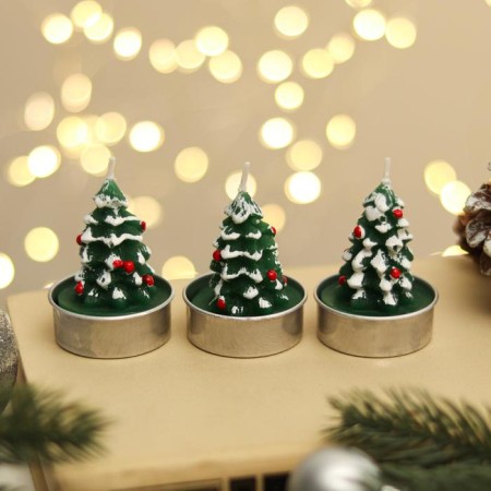 New Year's candle set "Green Christmas tree", 4 × 6 cm, 3 pcs