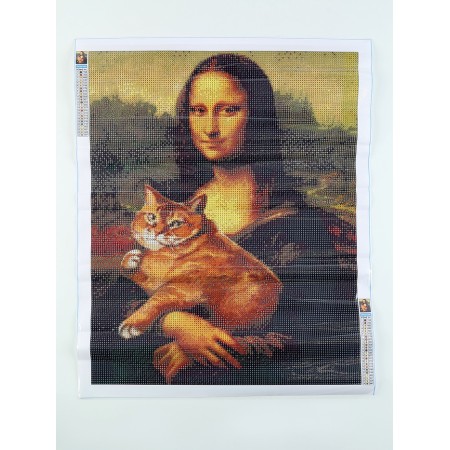 Diamond mosaic with a complete filling on the canvas "Mona Lisa with a Cat", 40 x 50 cm-2