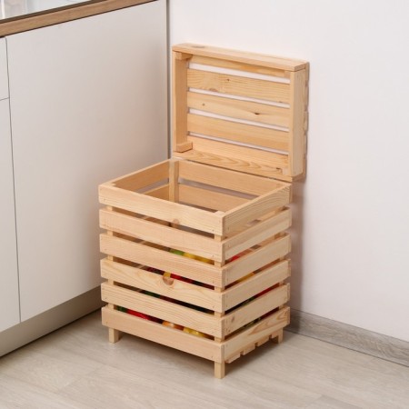 Box for vegetables and fruits, 30 × 40 × 50 cm, wooden, with a lid, Greengo-10