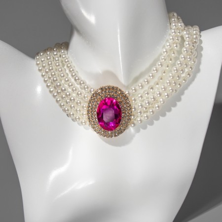 Choker-Coker "luxury" pearl, pink in gold, 30.5 cm
