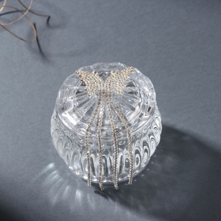 Casket glass "Butterfly with a train" silver 7.5x7.5x7 cm-2