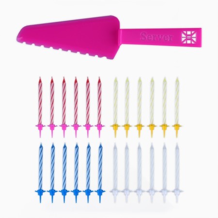 Candles for a cake in a set with a spatula for the cake "Happy Birthday", a pink blade.-3